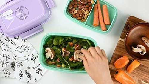 Ultimate Bento Box - Lunch Box for Kids & Adults with Removable Ice Pack - Leakproof, Multi-Compartment Food Container with Removable Containers - Microwave & Dishwasher Safe(Purple, Green, Purple)