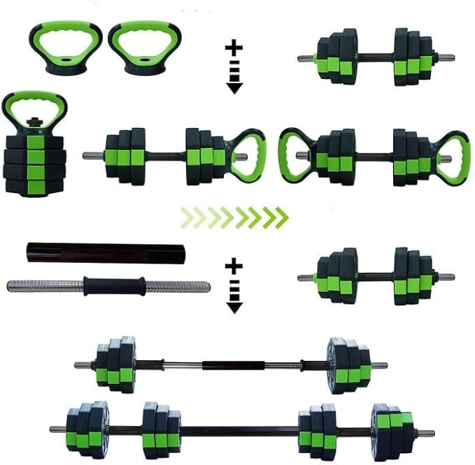 4-In-1 Adjustable Weights Dumbbell Set, Weight Set with Connector Used As Kettlebells, Barbell, Push Up Stand, Fitness Exercise Dumbbell, Free Weight Set for Home Gym