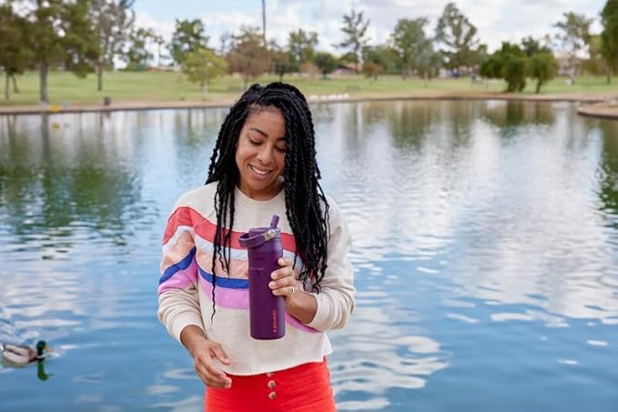 Stanley IceFlow Flip Straw 2.0 Water Bottle 36 OZ | Built-In Straw with Larger Opening | Lightweight & Leak-Resistant | Insulated Stainless Steel | BPA-Free | Plum