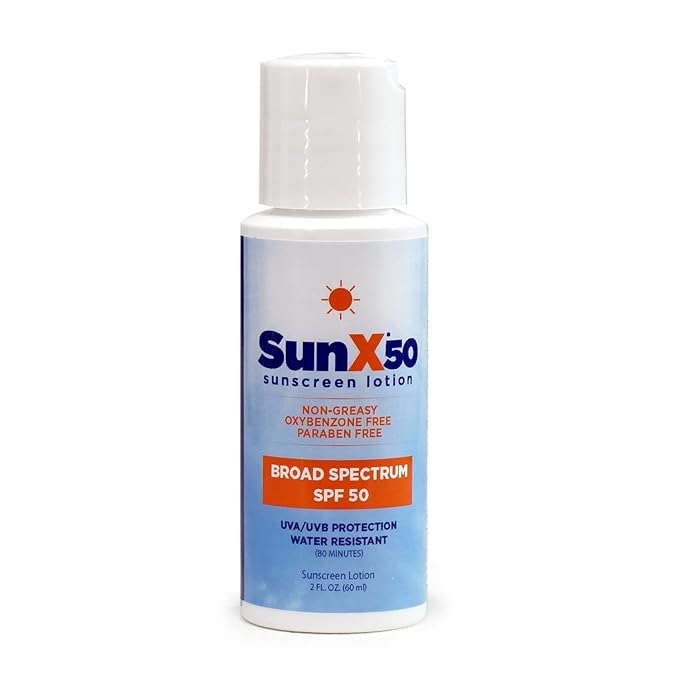 CoreTex Sun X 50 SPF Broad Spectrum Sunscreen Lotion - 2oz Bottle of Paraben, Oxybenzone, Octinoxate, & Oil Free Sunscreen - No White Cast and Water & Sweat Resistant Up to 80 Minutes