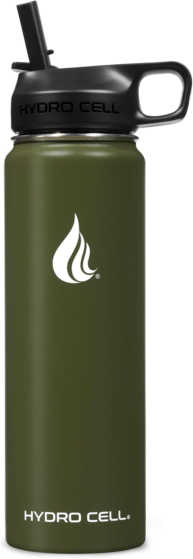 HYDRO CELL Stainless Steel Insulated Water Bottle with Straw - For Cold & Hot Drinks - Metal Vacuum Flask with Screw Cap and Modern Leakproof Sport Thermos for Adults (Army 24oz)