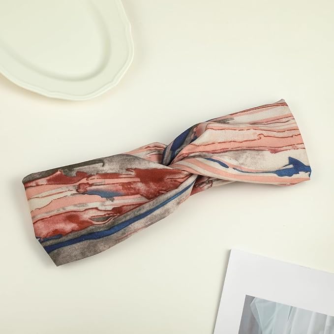 Madison Tyler Headbands for Women | Fashion Boho Headbands Top Knotted With Rhinestones Elastic Workout Hairbands | Outdoor and Party Headbands for Women Non Slip. (multi color(pink,blue,tan))