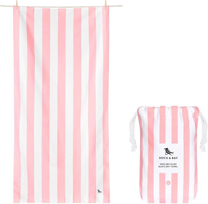 Dock & Bay Beach Towel - Quick Dry, Sand Free - Compact, Lightweight - 100% Recycled - Includes Bag - Cabana - Light Pink - Large (160x90cm, 63x35)