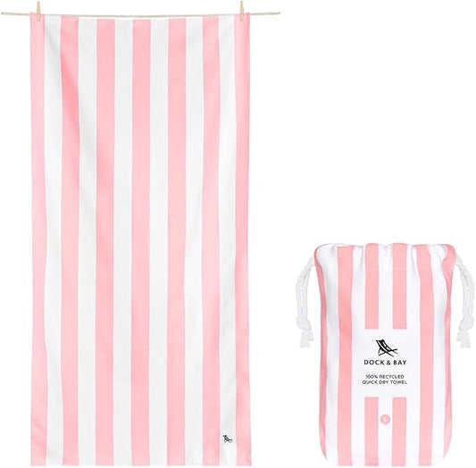 Dock & Bay Beach Towel - Quick Dry, Sand Free - Compact, Lightweight - 100% Recycled - Includes Bag - Cabana - Light Pink - Large (160x90cm, 63x35)