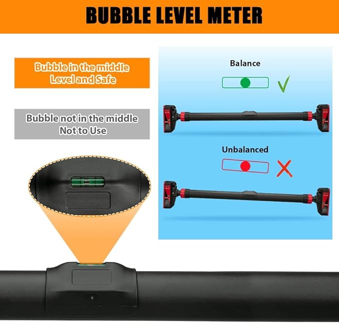 Pull Up Bar for Doorways, Chin Up Bar with Level Meter and Adjustable Width, Strength Training Bar No Screw Installation Needed