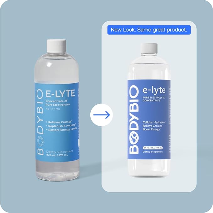 BodyBio e-Lyte - Liquid Electrolyte Concentrate for Clean Hydration, Energy & Cramp Relief - No Sugar, No Artificial Flavors, No Fillers, Keto Friendly