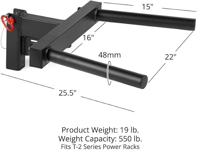 Titan Fitness Y-Dip Bar Fits T-2 Series Power Racks, Rack Mounted Dip Attachment, 550 LB Capacity, Dip Bar Station for Tricep Dips, Bodyweight Training, Calisthenics, Squat Rack