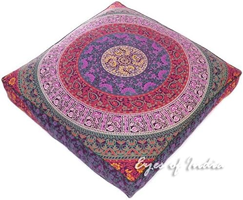 Eyes of India - Mandala Floor Pillow Cover Meditation Cushion Seating Throw Hippie Round Colorful Decorative Bohemian Indian Pouf Ottoman Handmade Cover ONLY (Dark Blue K1, 35" x 35")