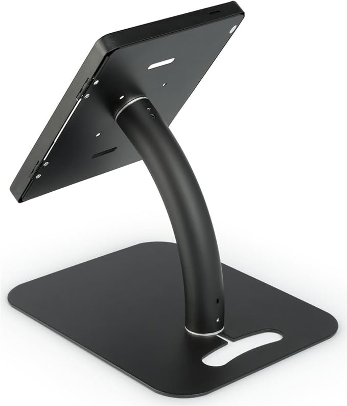 Displays2go Tablet Floor Stand with Locking Enclosure, Adjustable for Countertop Use – Black (IPEVRFLBK2)