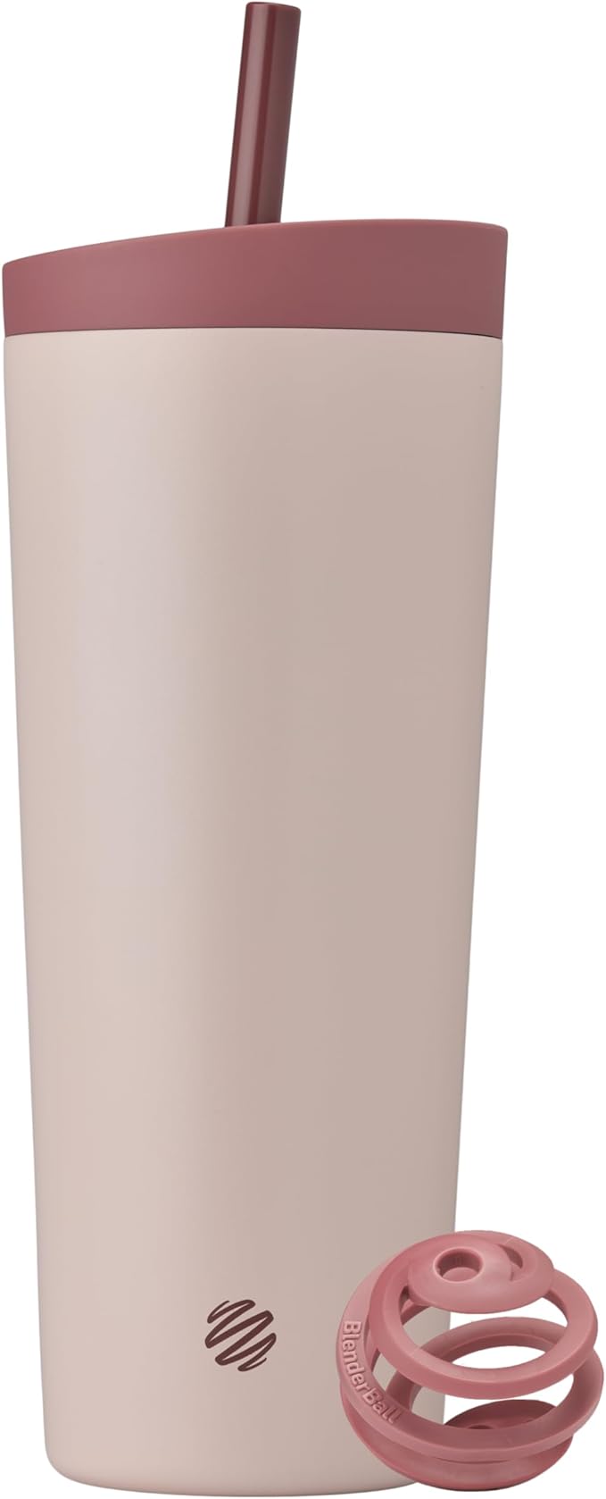 BlenderBottle 2-in-1 Insulated Stainless Steel Shaker Tumbler, Swig Leakproof Lid, Straw, BlenderBall, BPA Free, For Protein Shakes, Smoothies, And Pre Workout, 24 oz, Red/Tan (Sahara Sunset)