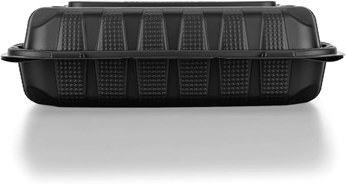 KARAT EARTH Clamshell Take Out Food Containers [9"x6" - 250 ct] To Go Containers | Microwavable, Freezer Safe, Soak-Resistant, Durable, Stackable | Vented for Hot/Cold Foods, Black