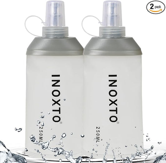 INOXTO Soft Flask,Collapsible Soft Water Bottles for Hydration Vests and Running Packs, Soft Flask Running Bottles for Hiking Cycling(250/500 ml) (2 PCS SMALL)
