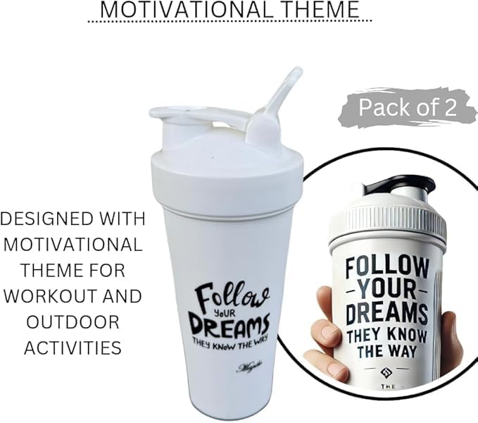 Magiko Blender Shaker Bottles for Protein, 28oz Portable Leakproof Pre-Workout Nutrition Water Bottle, BPA-Free Gym Protein Shaker for Sports & Outdoor Motivational Protein Shaker (Two Black)