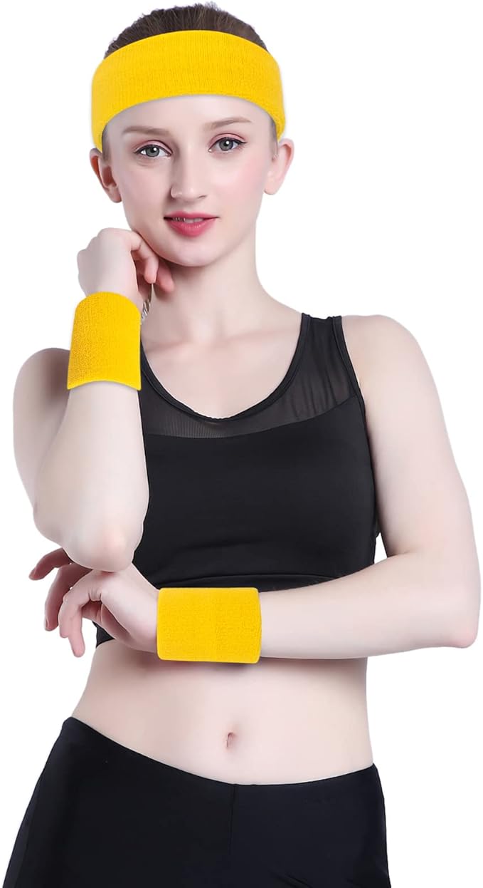 ONUPGO Sweatband Headbands for Men & Women -12PCS Sports Headbands Moisture Wicking Athletic Cotton Terry Cloth Headband for Tennis,Basketball,Football,Gym,Working Out