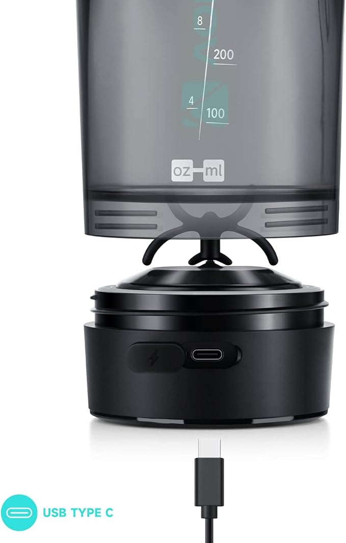 VOLTRX Shaker Bottle, Gallium USB C Rechargeable Electric Protein Mixer, Shaker Cups for Protein and Meal Replacement Shakes, BPA Free, Made with Tritan, 24oz