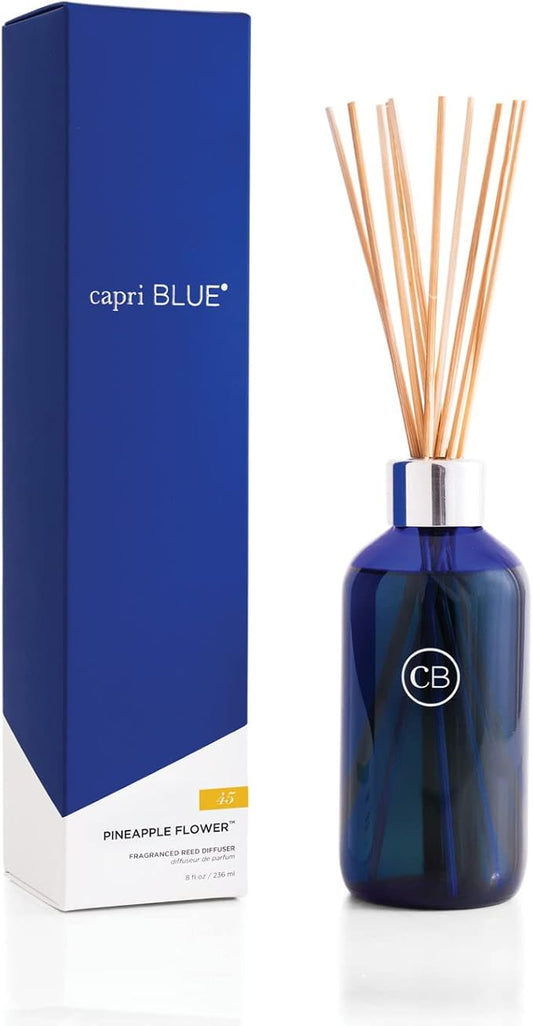 Capri Blue Pineapple Flower Reed Diffuser Set - Includes Reed Diffuser Sticks, Fragrance Oil, and Glass Bottle - Luxury Scented Room Fresheners - Cobalt Blue (8 fl oz)