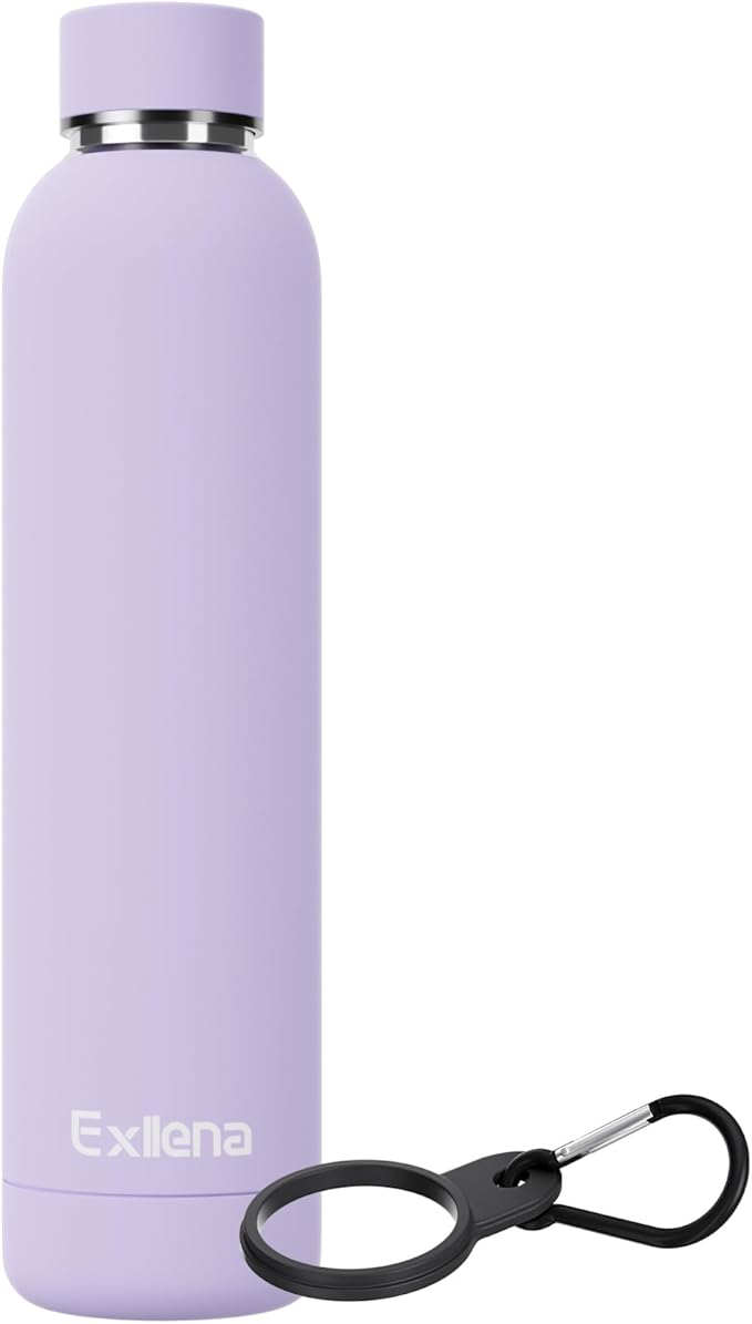 Slim Insulated Water Bottles for Travel 25oz with Clip, Double Wall Vacuum Stainless Steel Water Bottle Keeps Drinks Cold 24 Hrs/Hot 12 Hrs, 100% Leakproof, BPA Free(Purple)