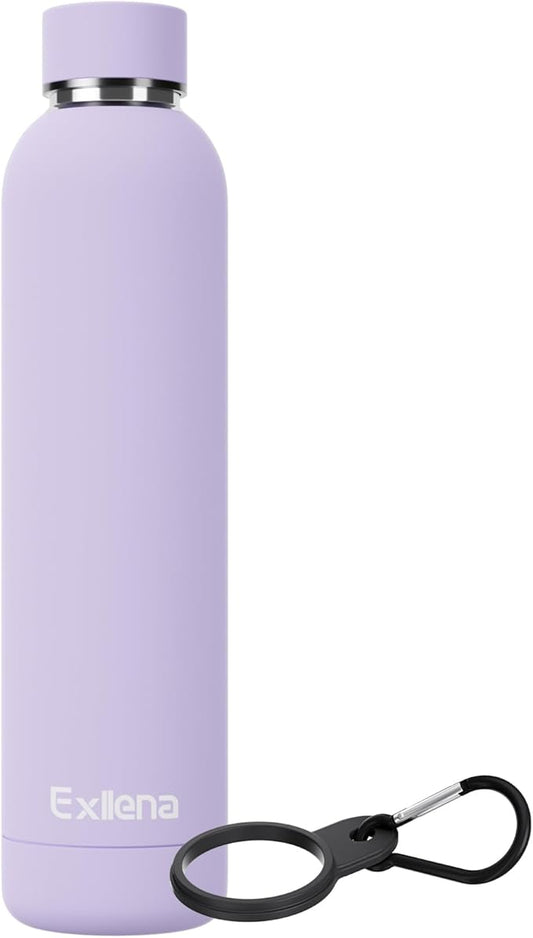 Slim Insulated Water Bottles for Travel 25oz with Clip, Double Wall Vacuum Stainless Steel Water Bottle Keeps Drinks Cold 24 Hrs/Hot 12 Hrs, 100% Leakproof, BPA Free(Purple)