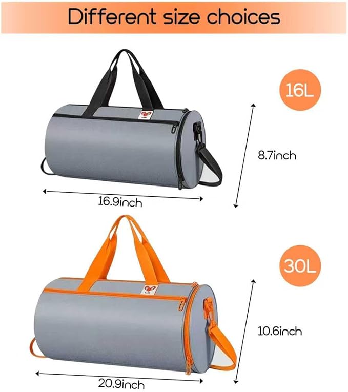 Gym Duffle Bag for Men & Women with Wet & Shoe Separated Compartment, 16 Inch and 16L Small Duffle Bag for travel Carry On, Swimming, Workout. Grey