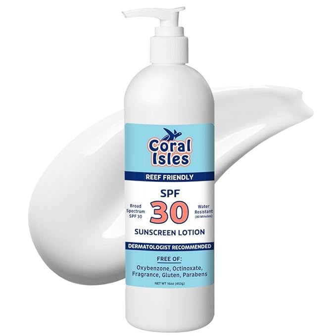 Coral Isles by Rocky Mountain Sunscreen | SPF 30 Lotion | Broad Spectrum UVA/UVB Protection | Hawaii Reef-Safe Act Compliant | Oxybenzone & Octinoxate Free | Water Resistant 80 Min. | 16 Fl Oz