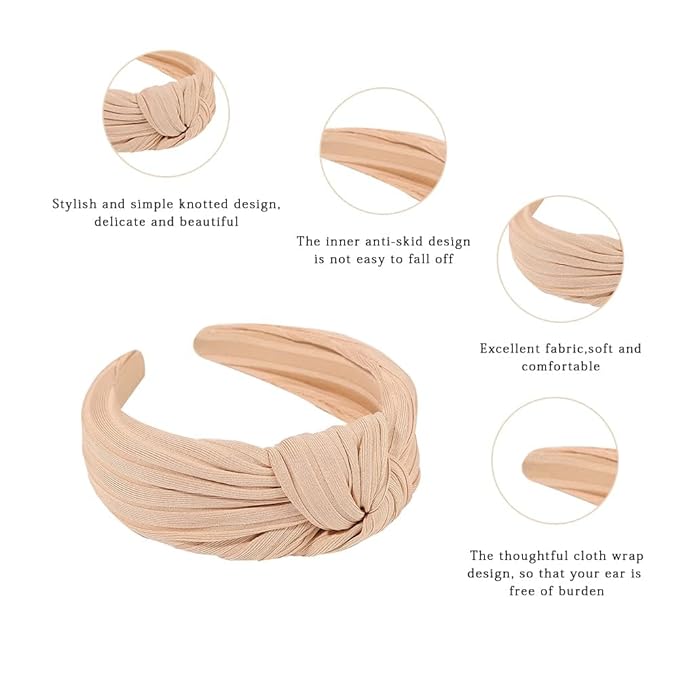 Madison Tyler Headbands for Women | Fashion Boho Headbands Top Knotted With Rhinestones Elastic Workout Hairbands | Outdoor and Party Headbands for Women Non Slip. (Blush)