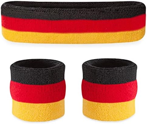 Suddora Striped Sweatband Set, Moisture Wicking 2 Wristbands and 1 Headband, Breathable Athletic Sweat Bands for Sports, Costumes & Cosplay, Matching Bands to Wear with Jersey