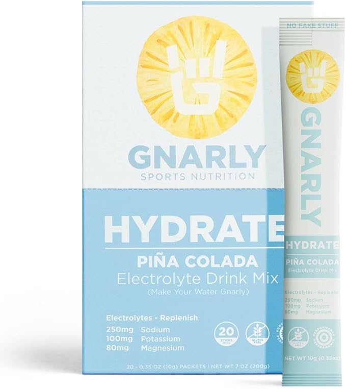 Gnarly Nutrition Hydrate Electrolyte Powder – Pina Colada Exercise Hydration Drink Mix – NSF Contents Certified – Electrolyte Solution, Performance & Recovery – Pina Colada, Box of 20 Stick Pack