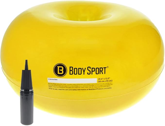 Body Sport Donut Ball – Durable, Inflatable Exercise Ball for Balance & Stability Training, Yoga, & Pilates Workouts – Use in Home, Office, Gym, or Classroom