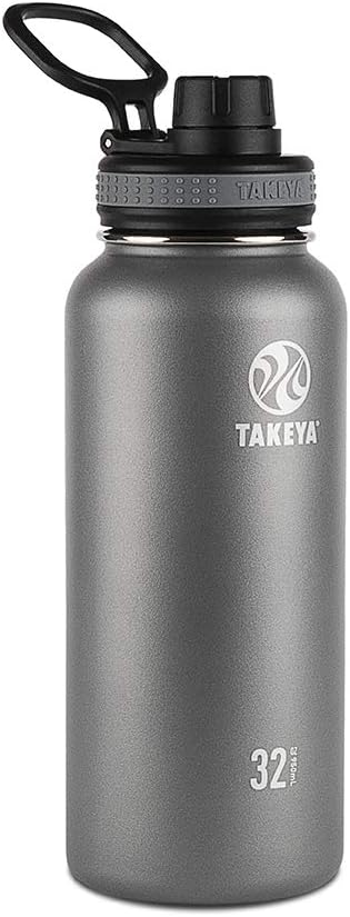 Takeya Originals 32 oz Vacuum Insulated Stainless Steel Water Bottle with Spout Lid, Graphite