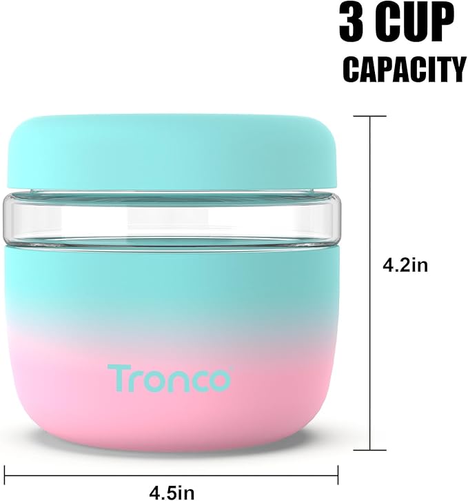 Tronco 24 oz Glass Lunch Bowl Container with Lid, Reusable Glass Food Container for Salad, Snack,Yogurt, Soup Food Storage, Meal Prep, Airtight, Leak & Spill Proof, Dishwasher Safe, BPA-Free, Set of 1
