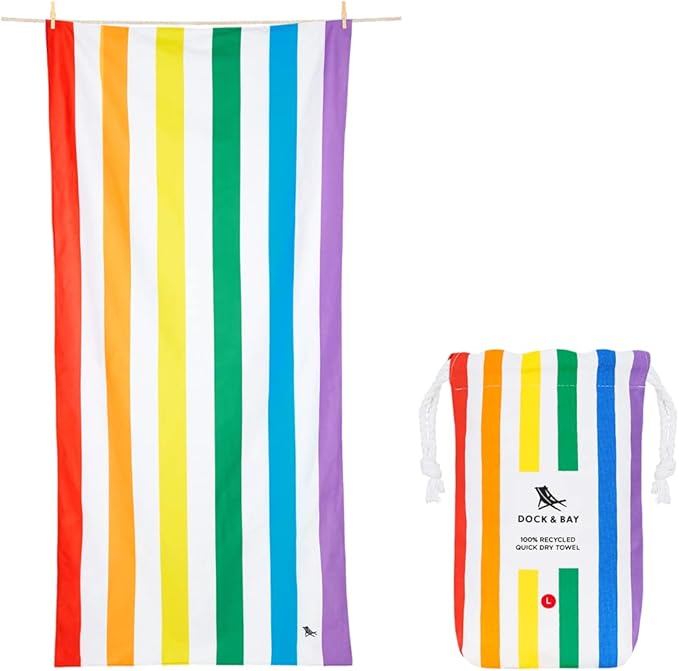 Dock & Bay Customized Beach Towel - Quick Dry, Sand Free - Compact, Lightweight - 100% Recycled - Includes Bag - Summer - Rainbow Skies - Large