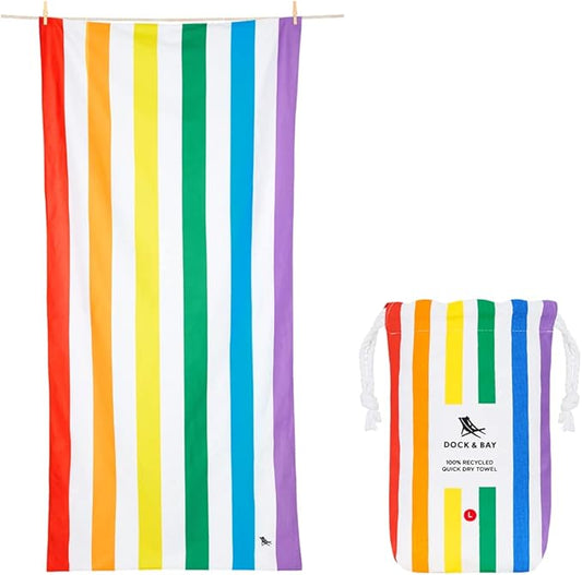 Dock & Bay Customized Beach Towel - Quick Dry, Sand Free - Compact, Lightweight - 100% Recycled - Includes Bag - Summer - Rainbow Skies - Large