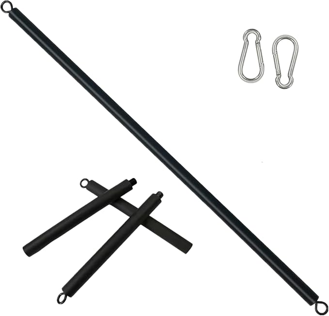 41Inch Resistance Band Bar for Full Body Workout, Portable Detachable Pilates Bar, with 2 Carabineer Clips, Black