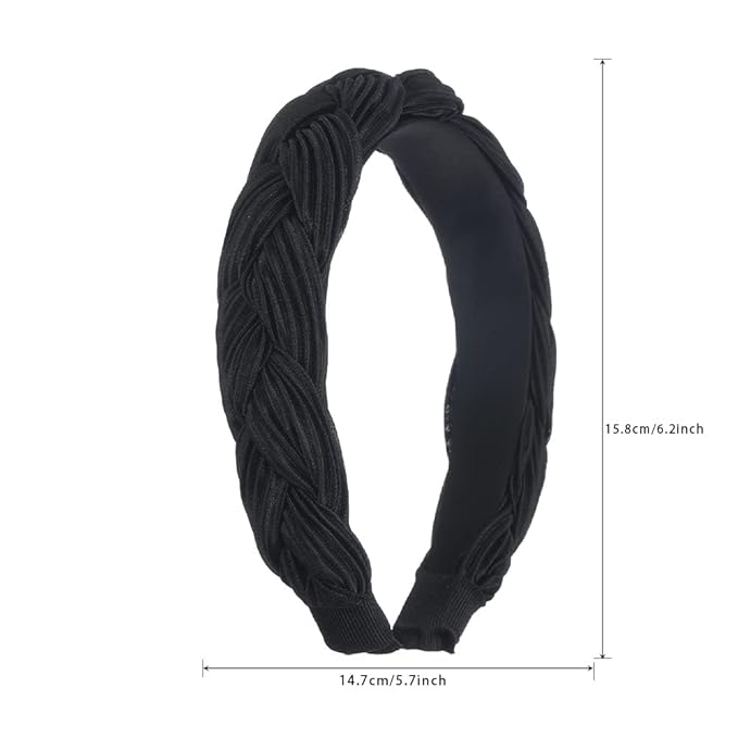 Madison Tyler Thick Headbands for Women | Wide Black Velvet Braided Cute Handmade Makeup Hair Band for Girls Thin Hair | Skincare and Boho Spring Headband for Washing Face