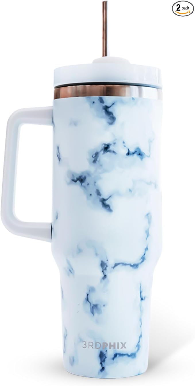 Leakproof, Eco-Friendly Tumbler Bottle – Multi-Use Protein Shaker, Smoothie Cup & Water Bottle – White Marble, Pink, Beige, Black (White, Pack Of 1)