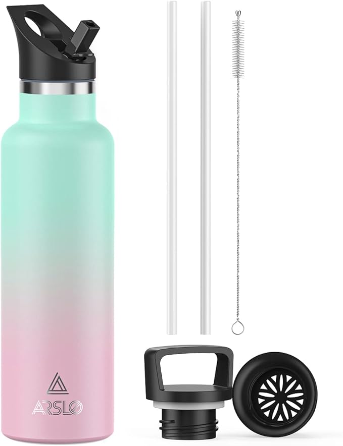 Stainless Steel Double Wall Water Bottles, Vacuum Insulated Bottle With Straw Lid, Insulated Water Bottle Keeps Water Cold for 24 Hours, Hot for 12 Hours, Hiking, Sports