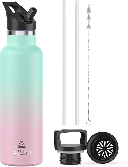 Stainless Steel Double Wall Water Bottles, Vacuum Insulated Bottle With Straw Lid, Insulated Water Bottle Keeps Water Cold for 24 Hours, Hot for 12 Hours, Hiking, Sports