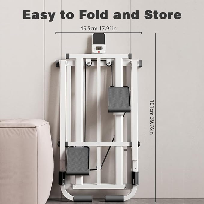 Foldable Stair Stepper Machine with Handles - Adjustable Stepper for Home Cardio, Low Impact Workout Equipment for Legs, Glutes & Weight Loss - Compact Stepping Machine, Easy Assembly White