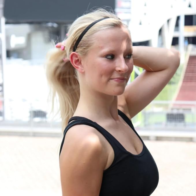 Sweaty Bands Womens Girls Headband - Non-Slip Velvet-Lined Exercise Hairband - Rock Solid Black 3/8-Inch