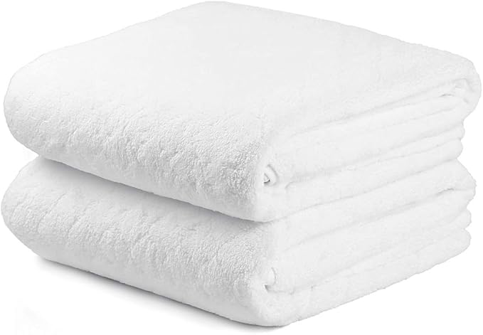 JML Microfiber Bath Towels, Oversized, Ultra Soft, Super Absorbent and Fast Drying, No Fading Large Bathroom Towel Set for Sport, Travel, Fitness, SPA and Yoga (Coral Fleece - White, 30 in x 60 in)