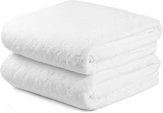 JML Microfiber Bath Towels, Oversized, Ultra Soft, Super Absorbent and Fast Drying, No Fading Large Bathroom Towel Set for Sport, Travel, Fitness, SPA and Yoga (Coral Fleece - White, 30 in x 60 in)