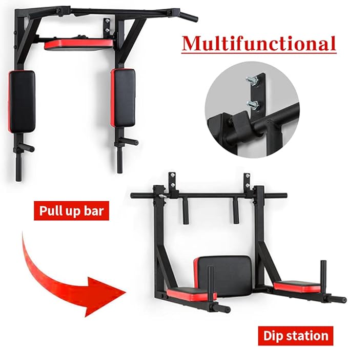 Wall Mounted Pull up Bar Multifunctional Chin up Bar Strength Training Pull-up Bar for Indoor Home Gym Fitness, Supports to 440 Lbs…