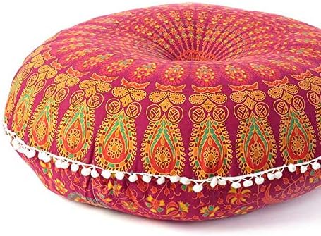 Eyes of India - Mandala Floor Pillow Cover Meditation Cushion Seating Throw Hippie Round Colorful Decorative Bohemian Indian Pouf Ottoman Handmade Cover ONLY (A1 Burgundy, 32" x 32")