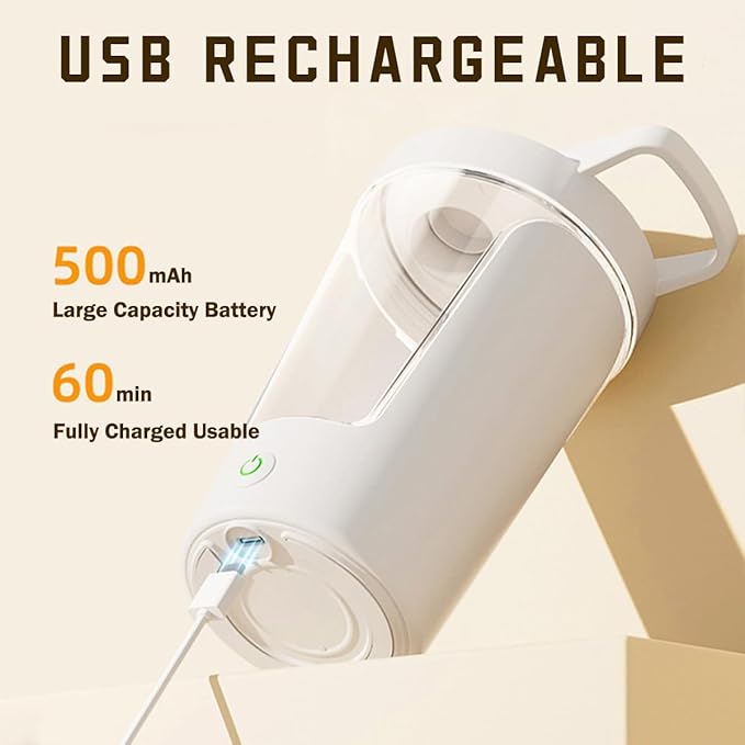 Electric Protein Shaker Bottle – 15oz USB Rechargeable Portable Mixer for Protein Shakes, Smoothies & Pre Workout, Tritan-Safe, BPA-Free, Gym Accessories, leak proof (White)