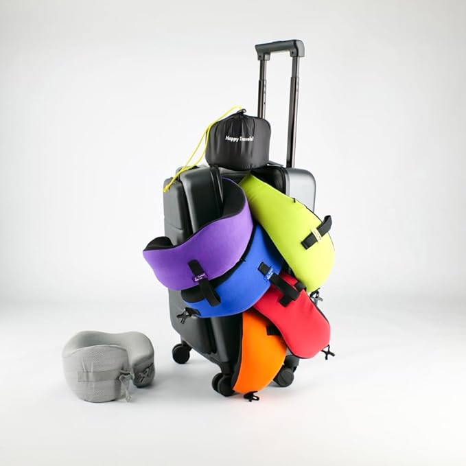 C CUSHION LAB Extra Support Travel Pillow, Award-Winning Patented Ergonomic Design for Chin & Neck Support Memory Foam Neck Pillow, Compact Airplane Pillow for Traveling, Flight, Car (Black, Large)