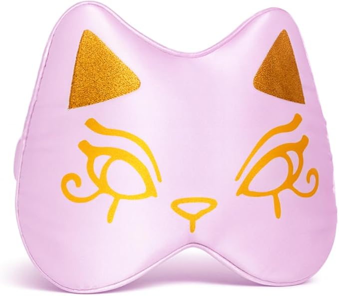 Silk Sleep Mask Blindfold Eye Mask for Sleep Cute Cat Print Embroidered Eye Cover Adjustable Oversized Egyptian Bastet with Gift Box&Pouch（Kemet Lavender-Adjustable Strap）