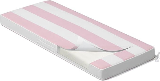 Crestlive Products Outdoor Bench Cushion 42 x 18 Inch, Waterproof Patio Bench Cushions for Outdoor Furniture, Porch Swing Replacement Pad with 30D Foam, Adjustable Straps, Pink White Stripe