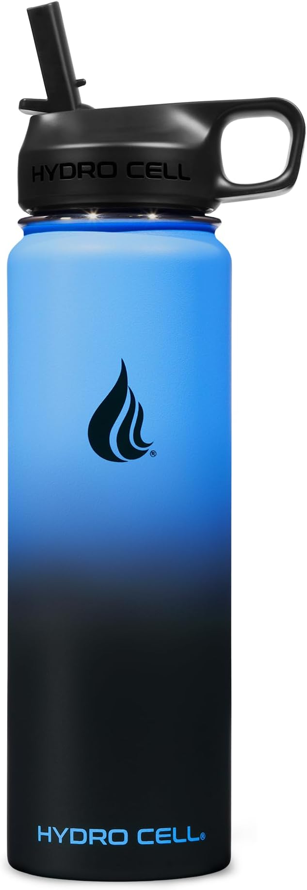 HYDRO CELL Stainless Steel Insulated Water Bottle with Straw - For Cold & Hot Drinks - Metal Vacuum Flask with Screw Cap and Modern Leakproof Sport Thermos for Adults (Blue/Black 24oz)