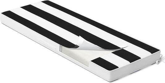 Crestlive Products Outdoor Bench Cushion 48 x 18 Inch, Waterproof Patio Bench Cushions for Outdoor Furniture, Porch Swing Replacement Pad with 30D Foam, Adjustable Straps, Black White Stripe