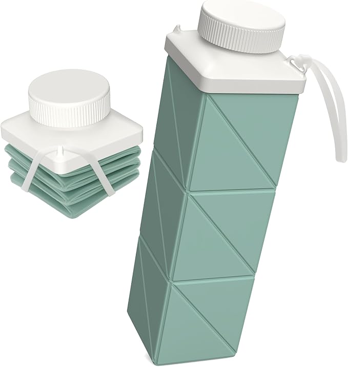 Collapsible Water Bottles 720ml 24.3oz, Foldable Portable Water Bottle, Lightweight Reusable Leakproof for Travel Camping Hiking Cycling Yoga Sports Outdoor School Office Gym, 1 Pack, Green